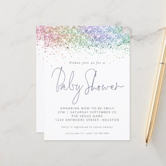 Papier Invitation de Baby shower de Parties scintillant m (Devant/Arrière en situation)