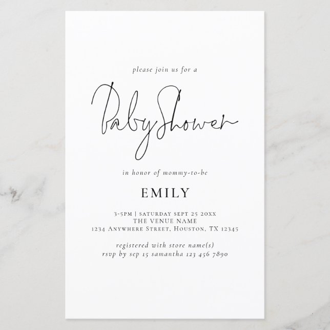 Papier Invitation de Baby shower de script élégant du bud (Devant)