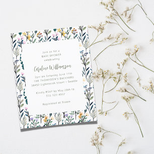 Papier Invitation de Baby Shower Fleur de Sauvage à l'aqu