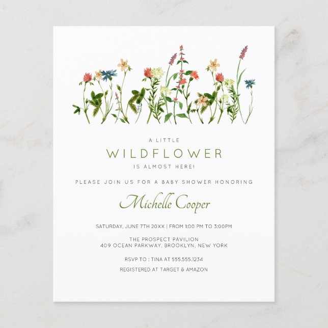 Papier Invitation de Baby shower Fleur sauvage mignon (Devant)