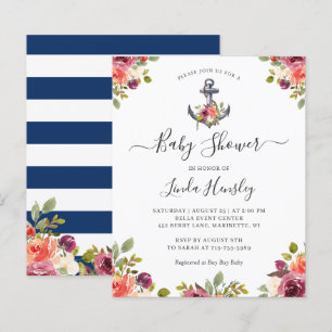 Papier Invitation de baby shower florale nautique à petit