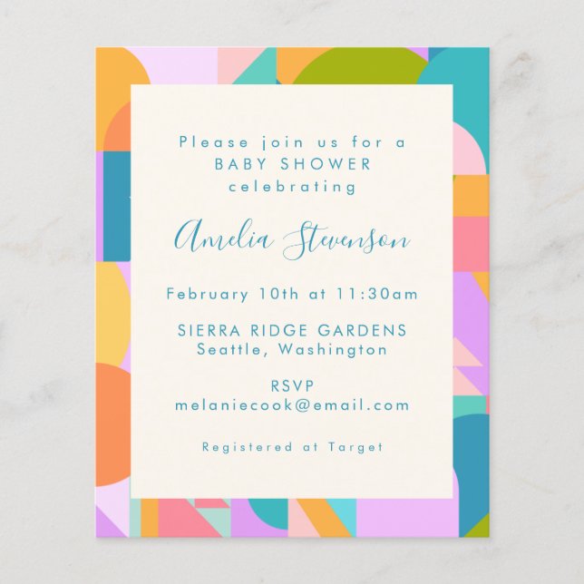 Papier Invitation de Baby shower géométrique coloré (Devant)
