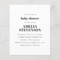 Invitation de Baby shower minimaliste blanc budget