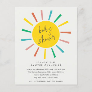 Papier Invitation de Baby Shower Moderne à Script Solaire