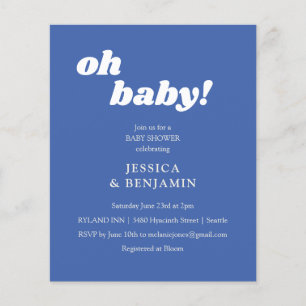 Papier Invitation de Baby Shower Moderne Simple Bleu Oh B