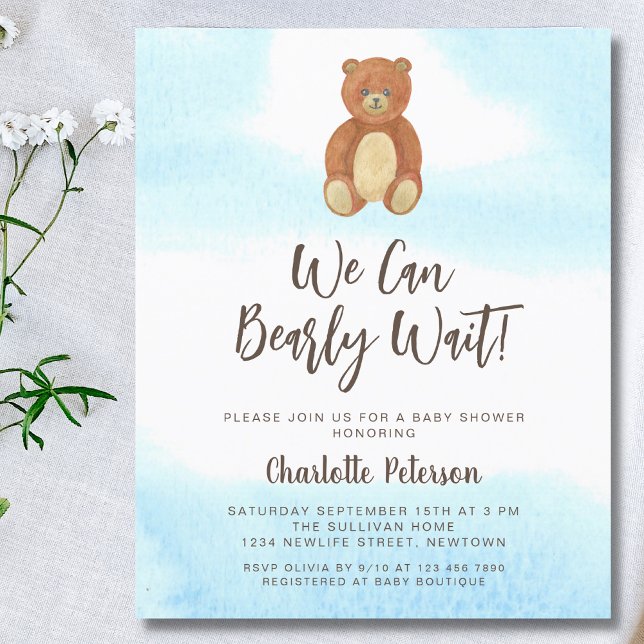 Papier Invitation de Baby Shower Ourson Mignon à Petit Bu (Créateur téléchargé)