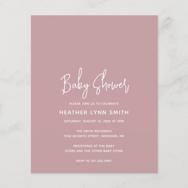 Papier Invitation de Baby Shower pas chère Rose Poussiére (Devant)