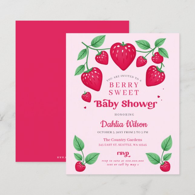 Papier Invitation de Baby shower rose rouge rose Budget (Devant / Derrière)