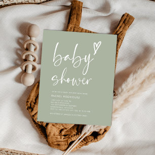 Papier Invitation de baby shower sage vert moderne à peti