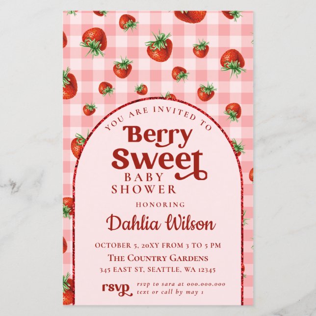 Papier Invitation de Baby shower sucré aux fraises Budget (Devant)