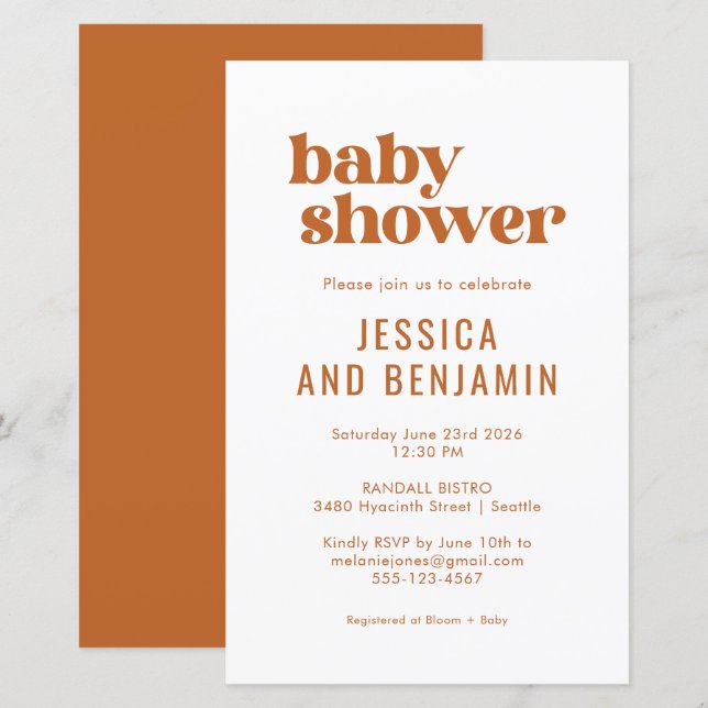 Papier Invitation de Baby Shower Terracotta Bohème Chic à (Devant / Derrière)