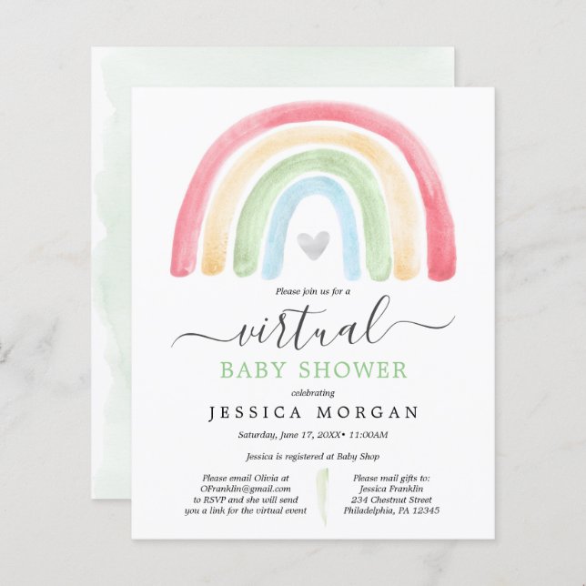 Papier Invitation de Baby shower virtuel Boho Rainbow Bud (Devant / Derrière)