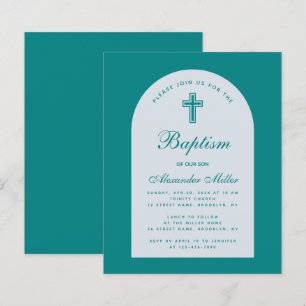 Papier Invitation de baptême à l'arc de script sarcelle B
