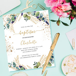Papier Invitation de baptême au budget eucalyptus verdure