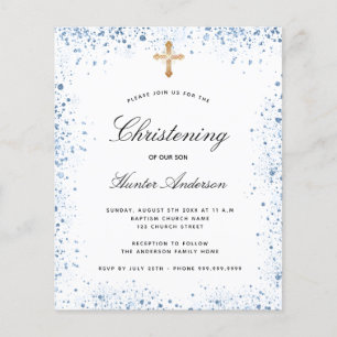 Papier Invitation de baptême bleu garçon bleu blanc petit