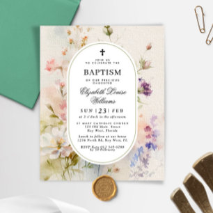Papier Invitation de baptême de fleurs sauvages rustiques