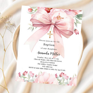 Papier Invitation de baptême fille à ruban rose