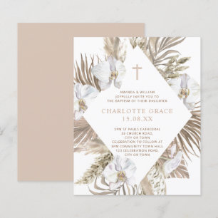 Papier Invitation de baptême fille florale Boho Palm rose