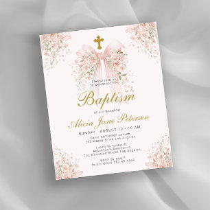 Papier Invitation de baptême pour fille avec un nœud flor
