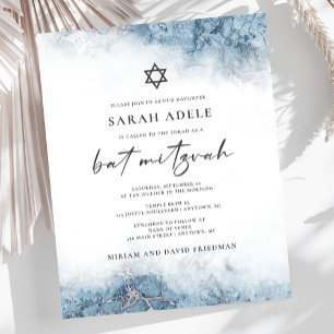 Papier Invitation de Bat Mitzvah en marbre bleu argenté b
