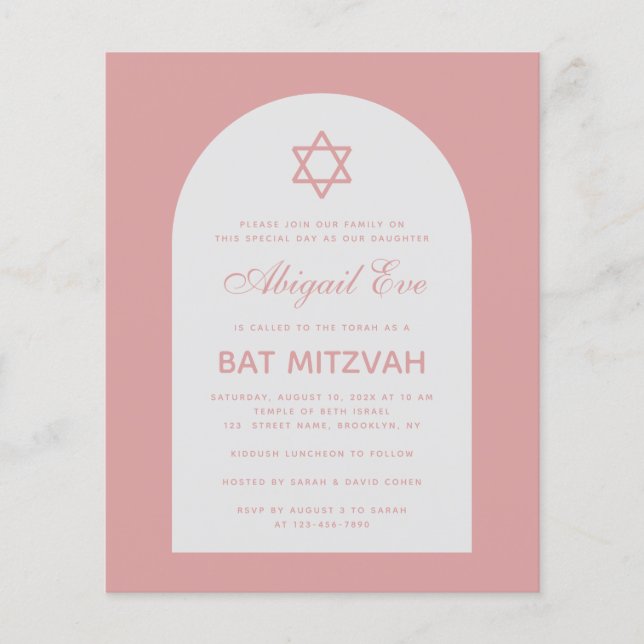 Papier Invitation de Bat Mitzvah Rose Poussiéreuse Arche  (Devant)