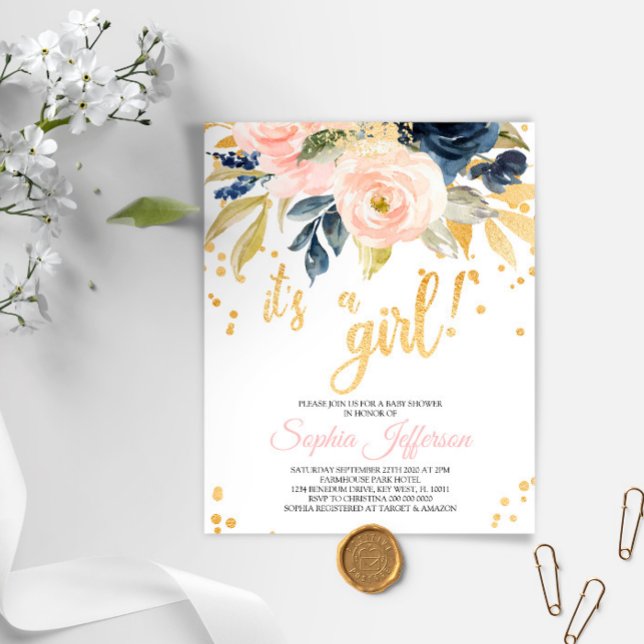 Papier Invitation de Blush, Marine & Baby shower Gold (Créateur téléchargé)