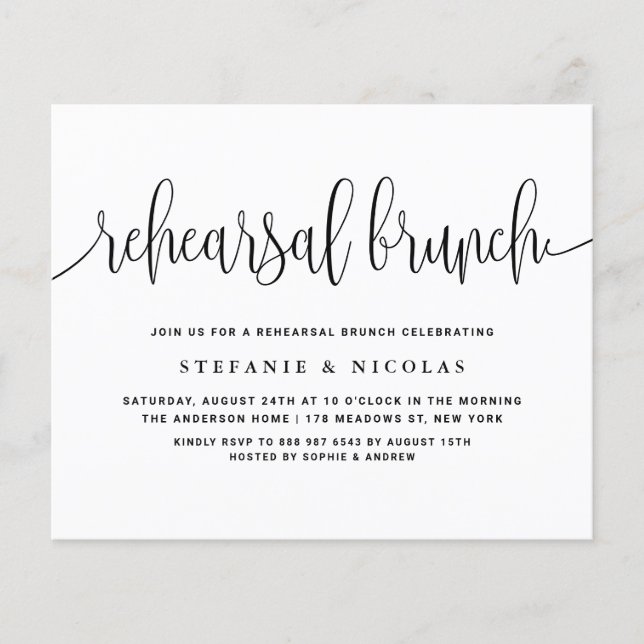 Papier Invitation de Brunch Black Pretty Calligraphy (Devant)