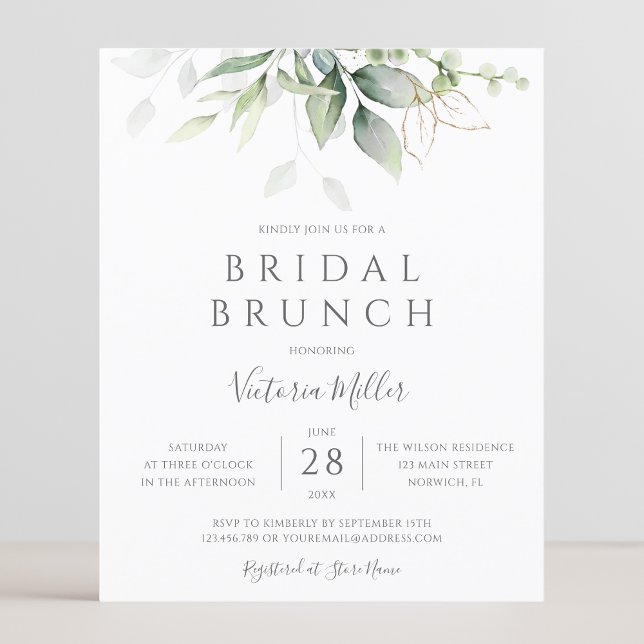 Papier Invitation de brunch de mariage avec eucalyptus et (Créateur téléchargé)