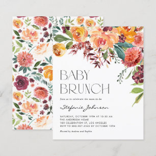 Papier Invitation de brunch pour bébé automnal avec bouqu