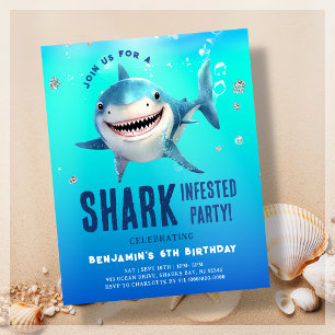 Papier Invitation de budget d'anniversaire Requin sous la