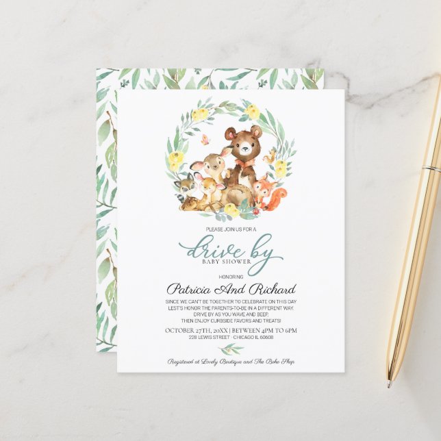 Papier Invitation de budget pour Baby Shower sur Woodland (Devant/Arrière en situation)