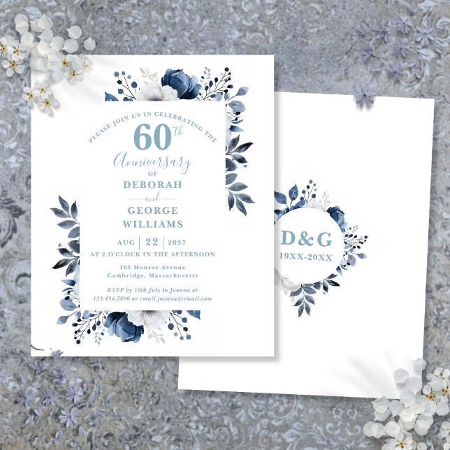 Papier Invitation de budget pour les 60 ans d'anniversair (Budget Floral 60th Wedding Anniversary Invitation)