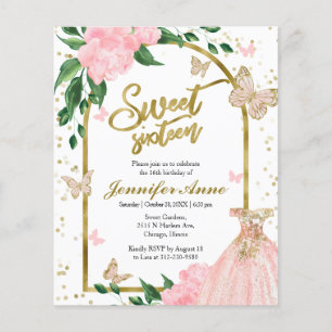 Papier Invitation de budget rose poussiéreux de papillons