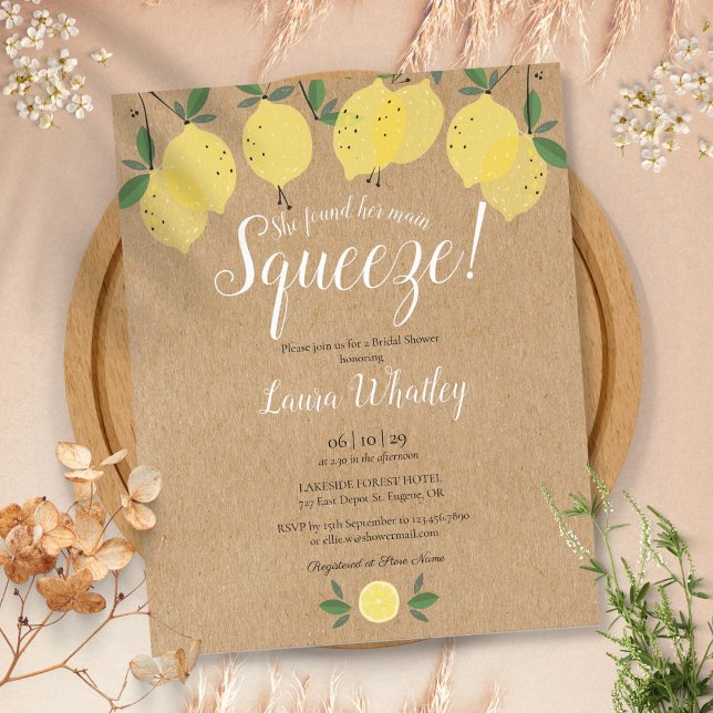 Papier Invitation de carton de douche de mariage de citro (Main Squeeze Lemon Bridal Shower Budget Invitation)
