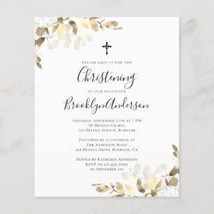 Papier Invitation de Christening Eucalyptus Gold Budget