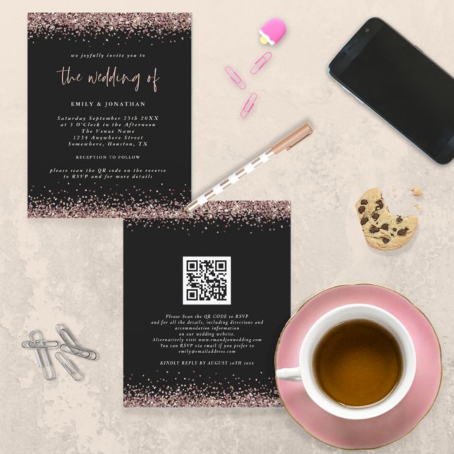 Papier Invitation de code QR du Mariage Gold du Rose de P (Créateur téléchargé)