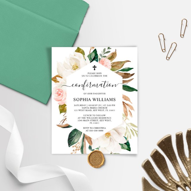 Papier Invitation de confirmation de cadre Magnolia Budge (Créateur téléchargé)