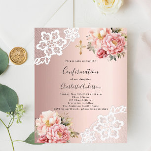 Papier Invitation de confirmation de fleurs roses en or r