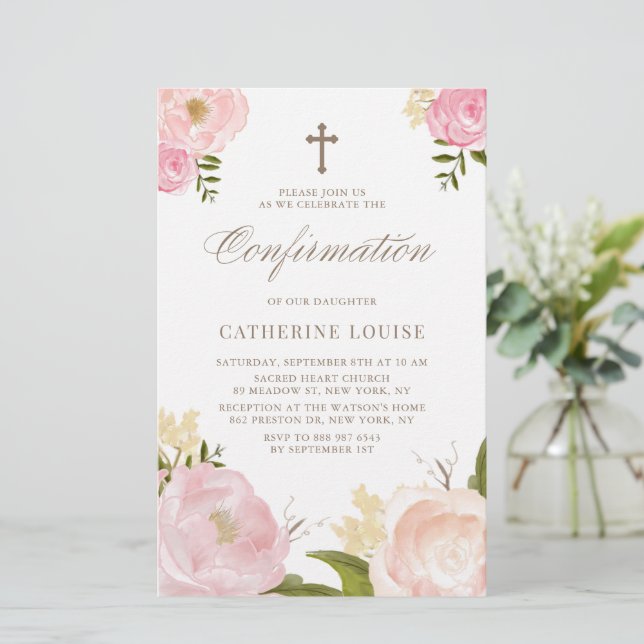 Papier Invitation de confirmation de l'Aquarelle de coule (Debout devant)