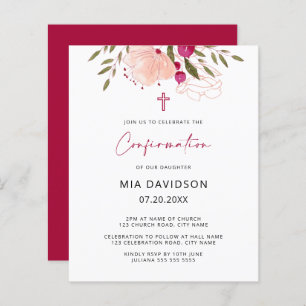 Papier Invitation de confirmation de l'aquarelle rose du 