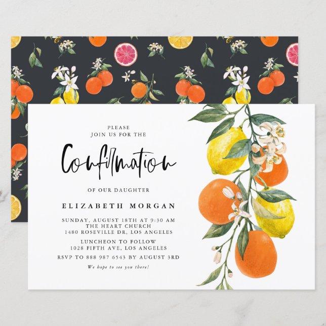 Papier Invitation de confirmation de l'orange botanique e (Devant / Derrière)