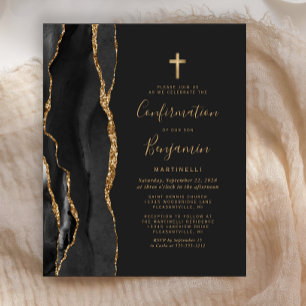 Papier Invitation de confirmation d'or d'agate noire à pe