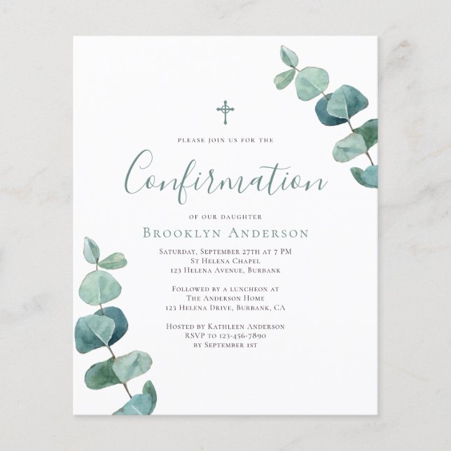 Papier Invitation de confirmation du budget | Eucalyptus  (Devant)