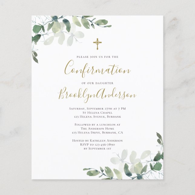 Papier Invitation de confirmation du budget | Eucalyptus  (Devant)
