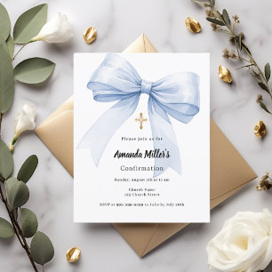 Papier Invitation de confirmation fille au nœud bleu clai