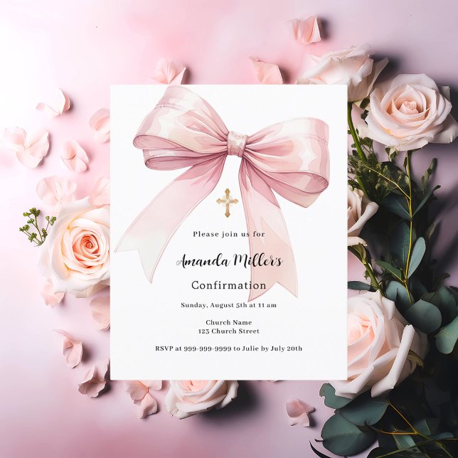 Papier Invitation de confirmation Pink bow girl (Créateur téléchargé)