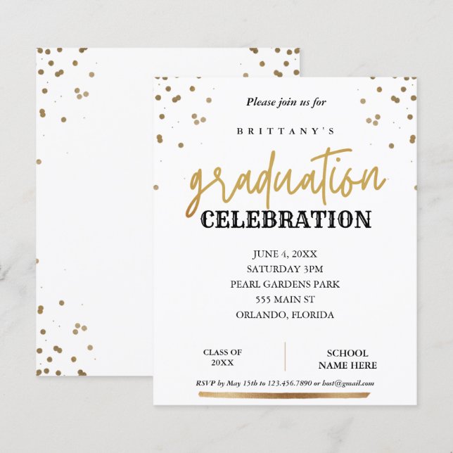Papier Invitation de diplôme d'or élégant de script budgé (Devant / Derrière)