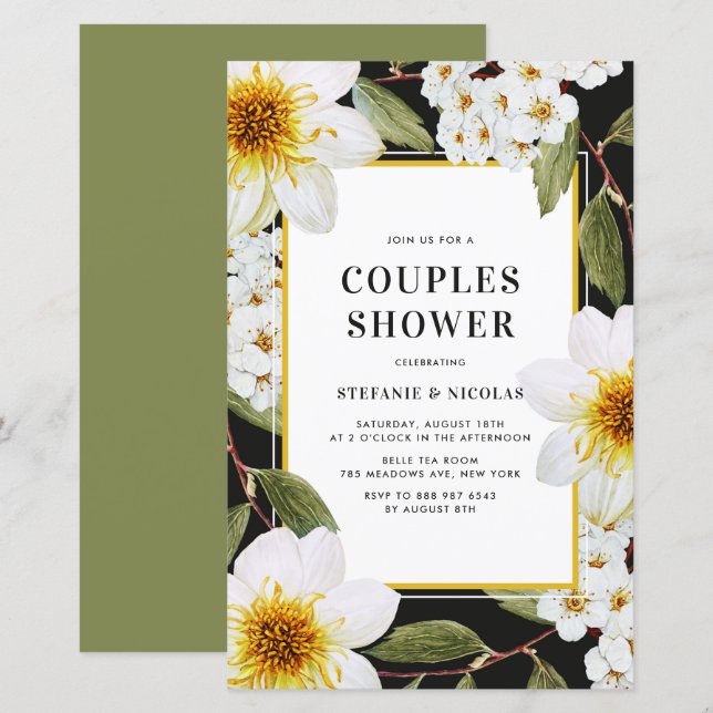 Papier Invitation de douche Dahlia et Spirea Botanical Co (Devant / Derrière)