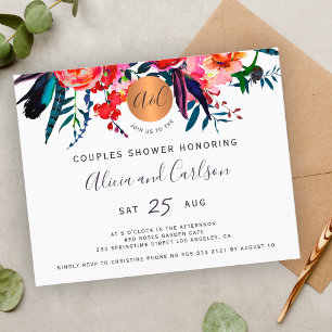 Papier Invitation de douche de couple floral à l'aquarell