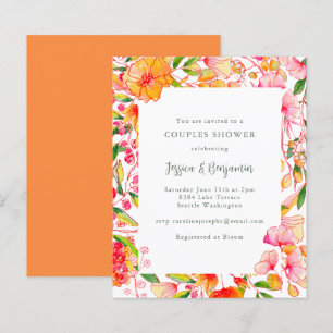 Papier Invitation de douche de couple florale rose orange